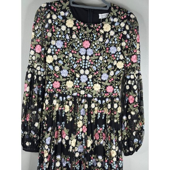 Mac Duggal 35161 Black Floral Embroidered Maxi Evening Dress Gown Size 2 NWT - Picture 5 of 7